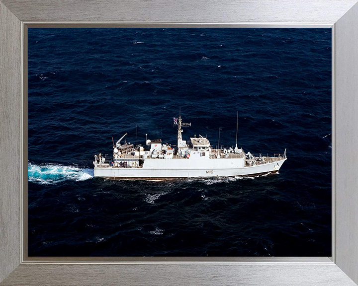 HMS Ramsey (M110) Photo Print - High Starboard View - Royal Navy Sandown Class Minehunter Hampshire Prints 10 x 8 Silver Frame No