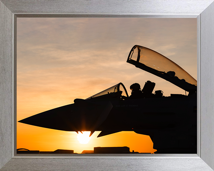 RAF Typhoon Cockpit at sunset Photo Print - Royal Air Force Aircraft Hampshire Prints 10 x 8 Silver Frame No