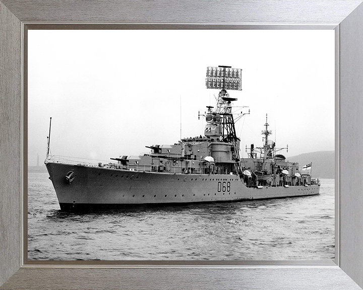 HMS Barrosa (D68) Photo Print - At Sea 1963 - Royal Navy Battle Class Destroyer Posters, Prints, & Visual Artwork Hampshire Prints 10 x 8 Silver Frame No