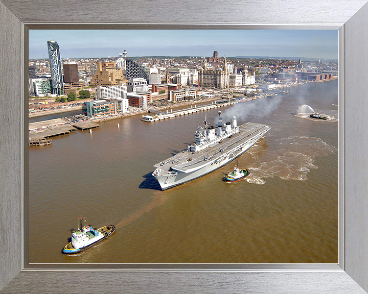 HMS Ark Royal (R07) Royal Navy Invincible Class Aircraft Carrier Departs Liverpool 2008 Photo Print Wall Art Decor Posters, Prints, & Visual Artwork Hampshire Prints 10 x 8 Silver Frame No