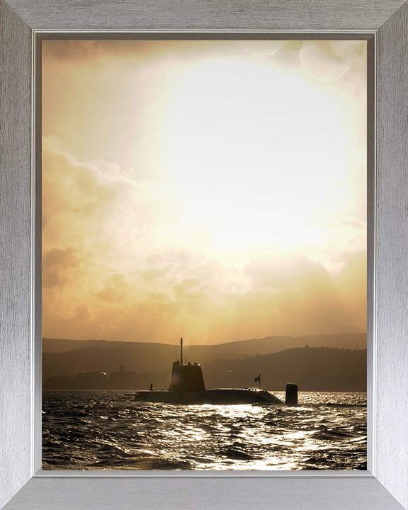 HMS Astute (S119) Photo Print - At Sunset 2009 - Royal Navy Astute Class Submarine Hampshire Prints 10 x 8 Silver Frame No
