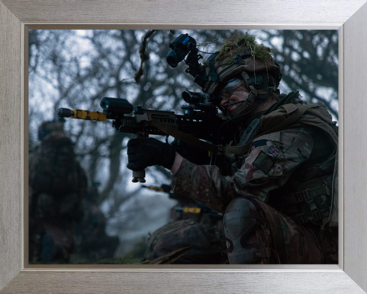 Female officer Cadet During an exercise Photo Print - British Army Hampshire Prints 10 x 8 Silver Frame No