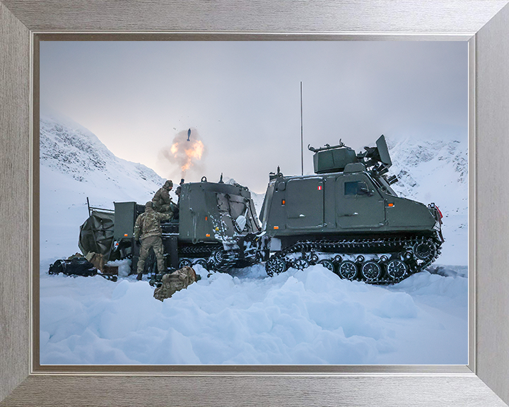 Royal Marine Commando Mortar Team Fire from a Viking Photo Print 45 Commando Marines Wall Art Military Decor Posters, Prints, & Visual Artwork Hampshire Prints 10 x 8 Silver Frame No
