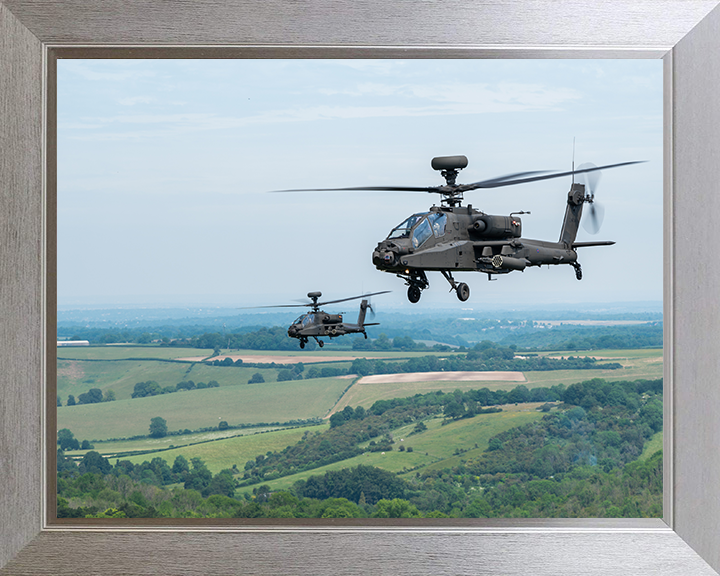 Two Army Apache Echo Helicopters in flightPhoto Print - British Army Hampshire Prints 10 x 8 Silver Frame No