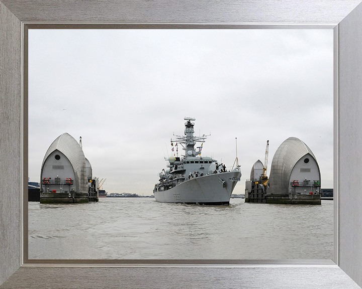 HMS Westminster (F237) Photo Print - Thames Barrier 2011 - Royal Navy Type 23 Frigate Hampshire Prints 10 x 8 Silver Frame No