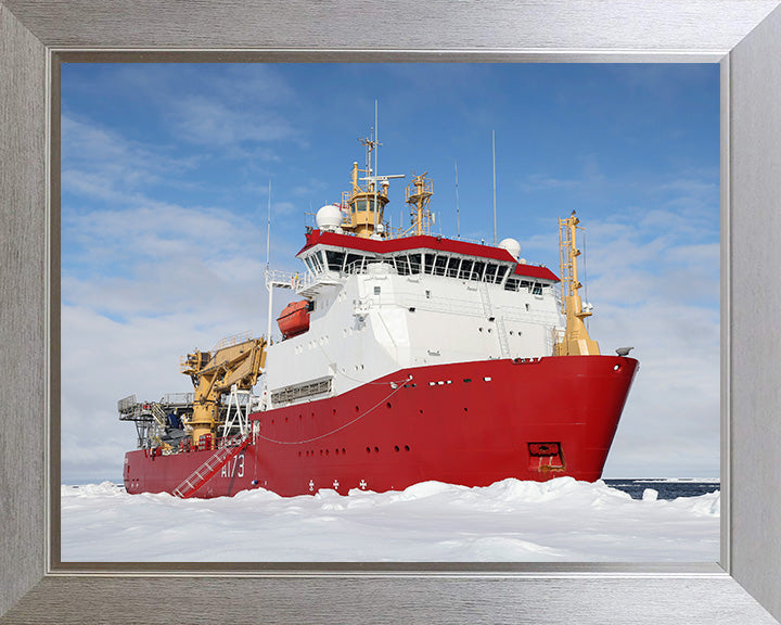 HMS Protector (A173) Photo Print - Surrounded by Ice - Royal Navy Ice Patrol Vessel Hampshire Prints 10 x 8 Silver Frame No