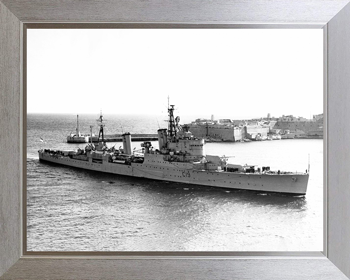 HMS Birmingham (C19) Photo Print - Valletta 1957 - Royal Navy Town Class Light Cruiser Posters, Prints, & Visual Artwork Hampshire Prints 10 x 8 Silver Frame No