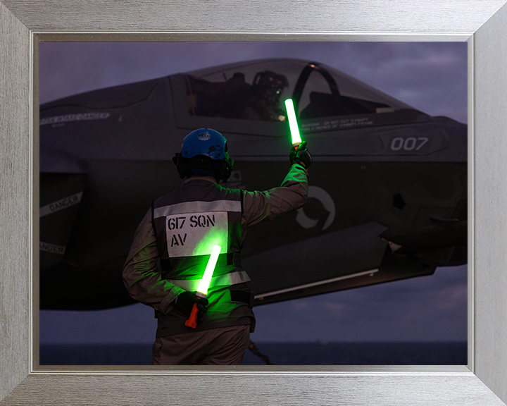 F-35B Lighting Night time Flight 2025 Photo Print - Royal Navy Aircraft Hampshire Prints 10 x 8 Silver Frame No