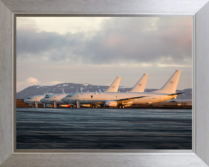 RAF Poseidon MRA1 (P8A) on the Apron at Sunrise Royal Air Force Aircraft Photo Print Wall Art Aviation Decor UK Posters, Prints, & Visual Artwork Hampshire Prints 10 x 8 Silver Frame No