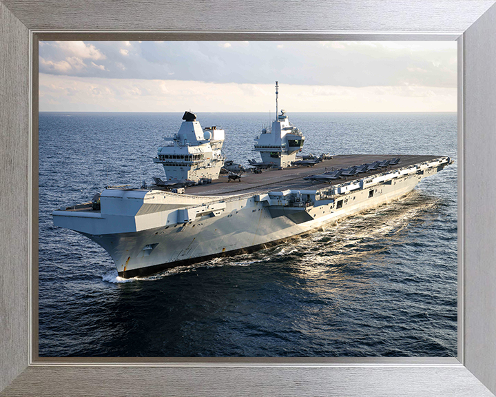 HMS Prince of Wales (R09) Photo Print - At Sea July 2025 - Royal Navy Queen Elizabeth Class Aircraft Carrier Hampshire Prints 10 x 8 Silver Frame No