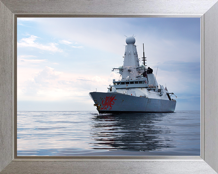HMS Dragon (D35) Royal Navy Type 45 Destroyer Port Bow Reflection Photo Print Wall Art Decor Posters, Prints, & Visual Artwork Hampshire Prints 10 x 8 Silver Frame No