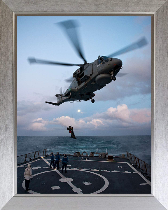 Merlin HM MK1 Helicopter Winching Photo Print - Royal Navy Aircraft Hampshire Prints 10 x 8 Silver Frame No