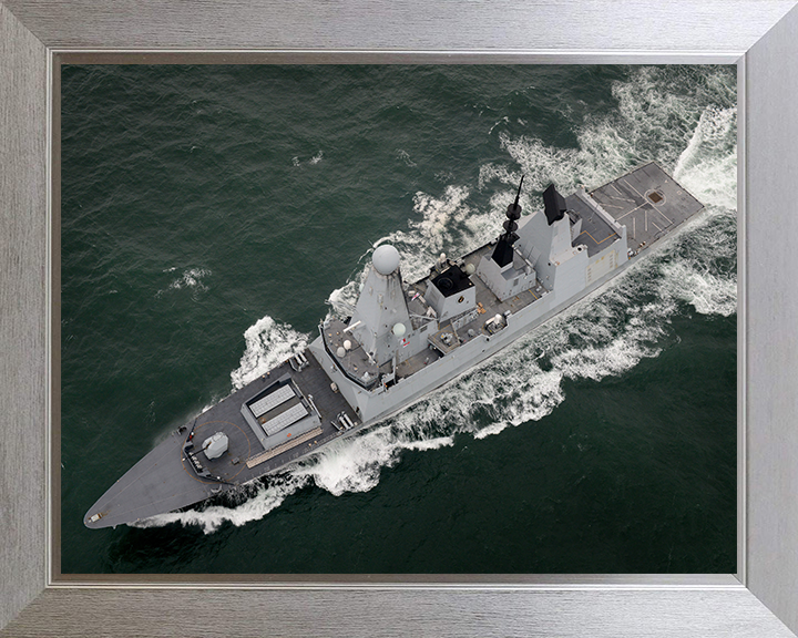 HMS Daring (D32) Photo Print - From Above 2014 - Royal Navy Type 45 Destroyer Posters, Prints, & Visual Artwork Hampshire Prints 10 x 8 Silver Frame No