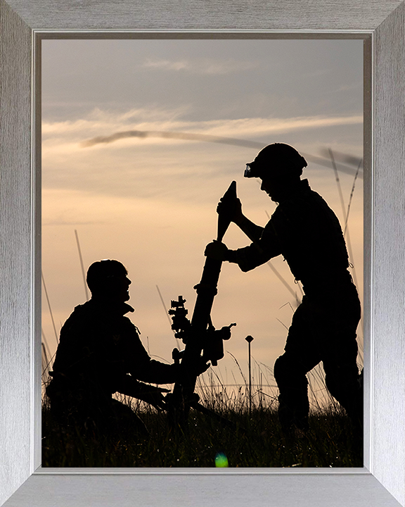 Royal Marine Commando Mortar Team Silhouette Photo Print - 45 Commando Hampshire Prints 10 x 8 Silver Frame No