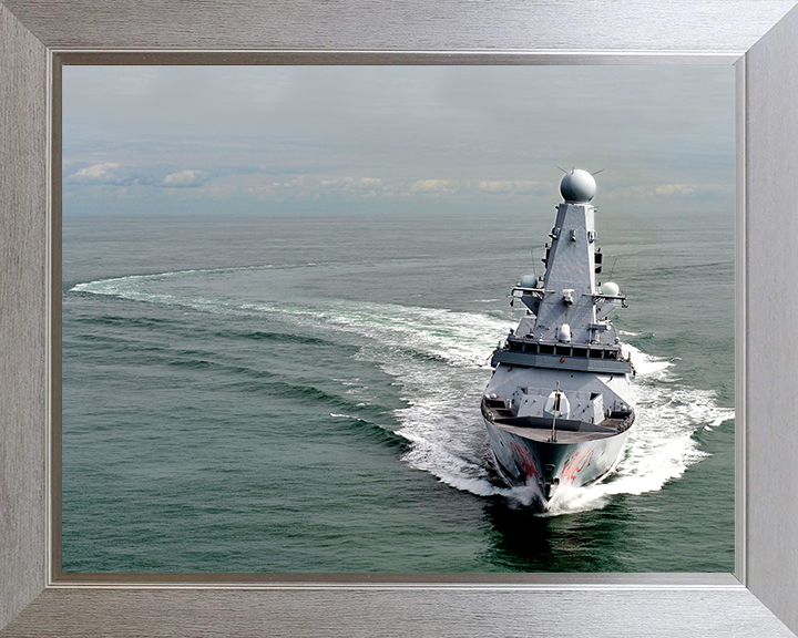 HMS Dragon (D35) Photo Print - Low Bow View 2011 - Royal Navy Type 45 Destroyer Hampshire Prints 10 x 8 Silver Frame No