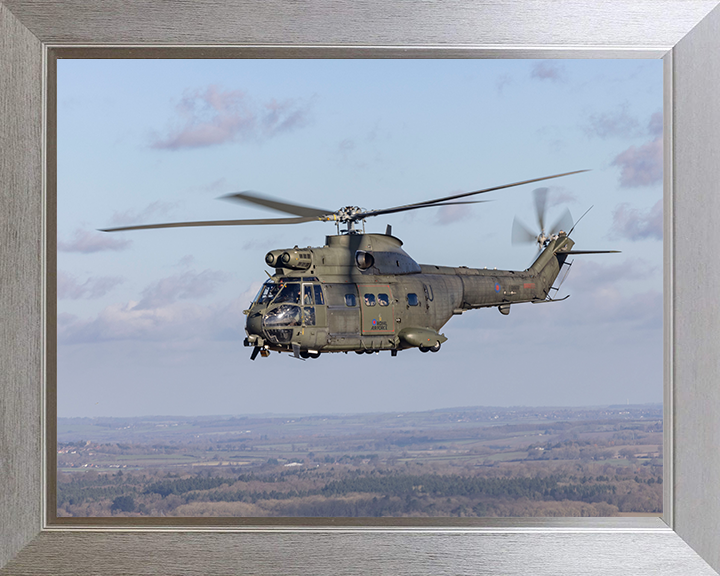 RAF Puma HC2 Helicopter in flight Photo Print - Royal Air Force Aircraft Hampshire Prints 10 x 8 Silver Frame No