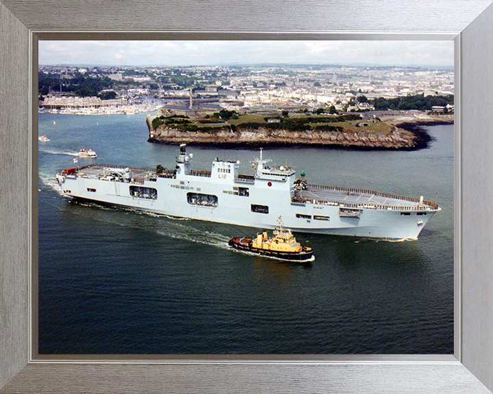 HMS Ocean (L12) Photo Print - Departs Plymouth 2001 - Royal Navy Landing Platform Helicopter