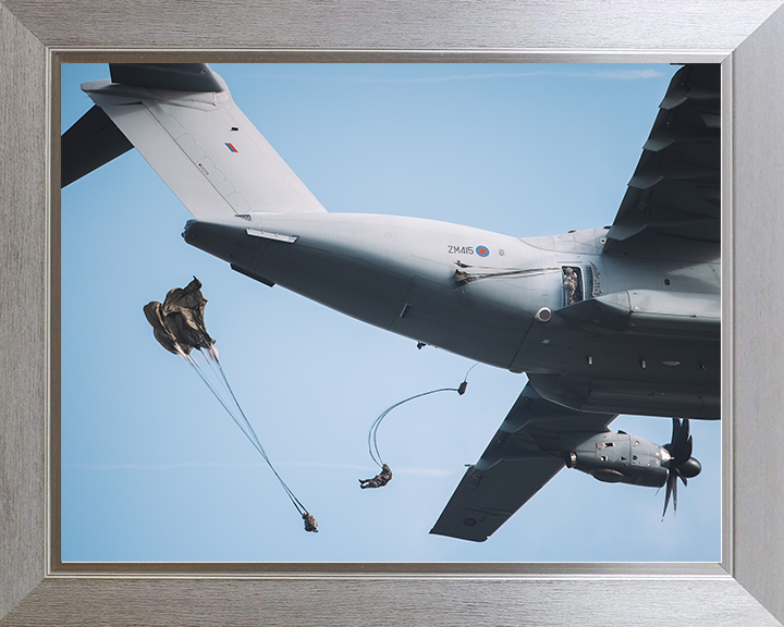 British Army Parachute Regiment Soldiers Deploy From An RAF A400M Atlas Photo Print Wall Art Posters, Prints, & Visual Artwork Hampshire Prints 10 x 8 Silver Frame No