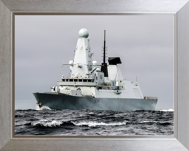 HMS Diamond (D34) Royal Navy Type 45 Destroyer Low Port Bow View Photo Print Wall Art Decor Posters, Prints, & Visual Artwork Hampshire Prints 10 x 8 Silver Frame No