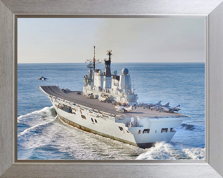 HMS Ark Royal (R07) Royal Navy Invincible Class Aircraft Carrier Takeoff Photo Print Wall Art Decor Posters, Prints, & Visual Artwork Hampshire Prints 10 x 8 Silver Frame No
