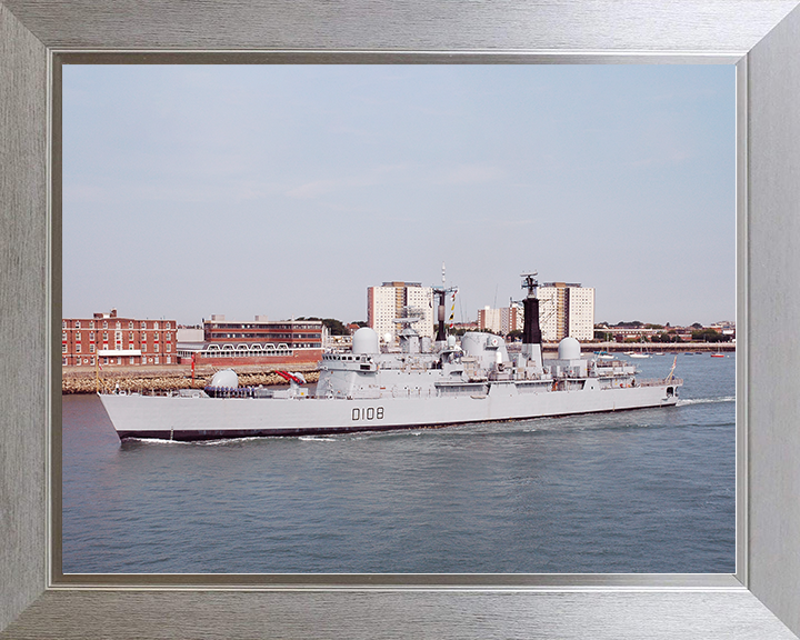 HMS Cardiff (D108) Royal Navy Type 42 Destroyer Leaving Portsmouth Photo Print Wall Art Decor Posters, Prints, & Visual Artwork Hampshire Prints 10 x 8 Silver Frame No