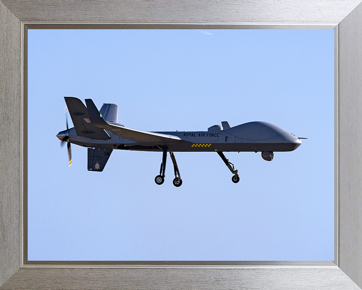 RAF Protector RG Mk1 Drone in flight Photo Print - Royal Air Force Aircraft Hampshire Prints 10 x 8 Silver Frame No