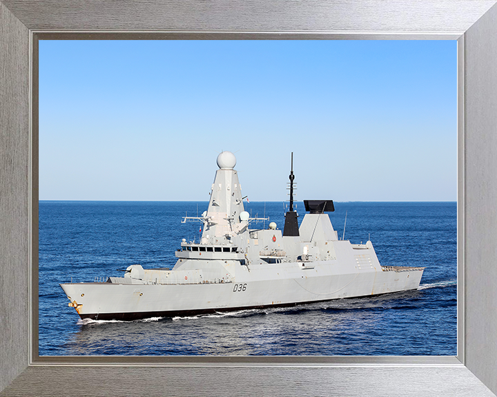 HMS Defender (D36) Royal Navy Type 45 Destroyer High Port Side View Photo Print Wall Art Decor Posters, Prints, & Visual Artwork Hampshire Prints 10 x 8 Silver Frame No