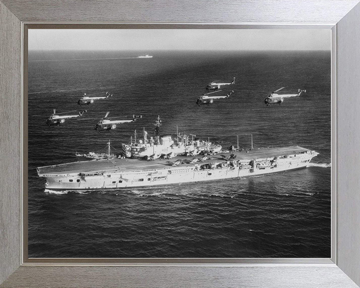 HMS Ark Royal (R09) Royal Navy Audacious Class Aircraft Carrier Whirlwind Flyover 1960 Photo Print Wall Art Decor Posters, Prints, & Visual Artwork Hampshire Prints 10 x 8 Silver Frame No