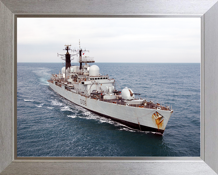 HMS Cardiff (D108) Royal Navy Type 42 Destroyer At Sea 2002 Photo Print Wall Art Decor Posters, Prints, & Visual Artwork Hampshire Prints 10 x 8 Silver Frame No