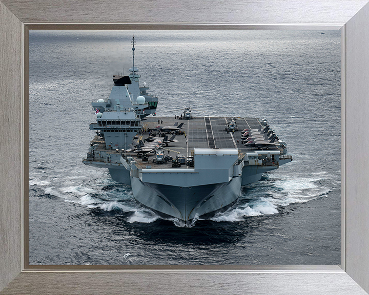 HMS Prince of Wales (R09) Photo Print - Bow View July 2025 - Royal Navy Queen Elizabeth Class Aircraft Carrier Hampshire Prints 10 x 8 Silver Frame No