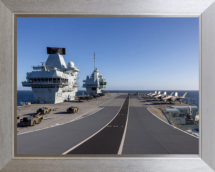 HMS Prince of Wales (R09) Photo Print - Flight Deck - Royal Navy Queen Elizabeth Class Aircraft Carrier Hampshire Prints 10 x 8 Silver Frame No