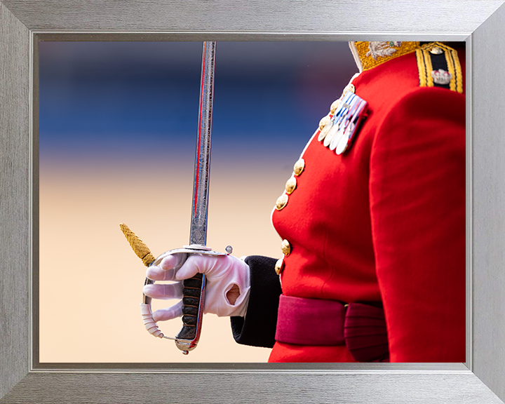 Scots Guards Officer holding a sword Photo Print - British Army Hampshire Prints 10 x 8 Silver Frame No