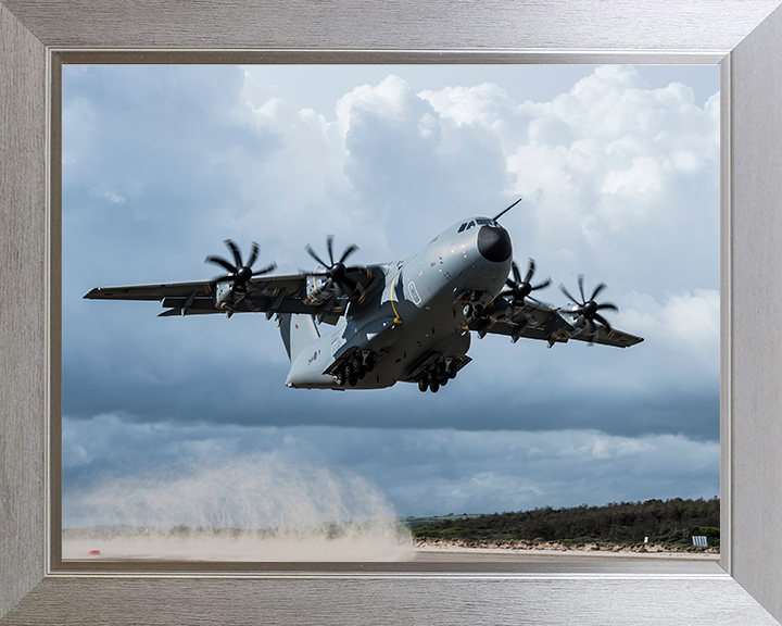 RAF Atlas A400M taking off Photo Print - Royal Air Force Aircraft Hampshire Prints 10 x 8 Silver Frame No