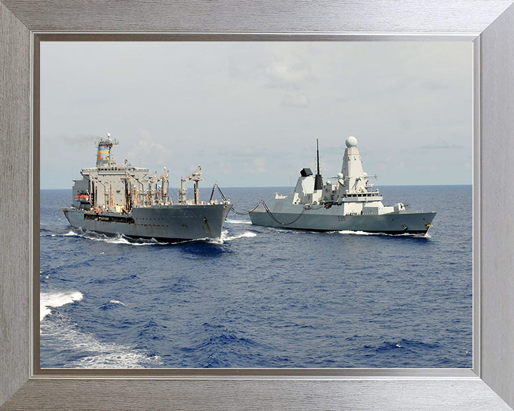 HMS Dauntless (D33) Royal Navy Type 45 Destroyer During a RAS Photo Print Wall Art Decor Posters, Prints, & Visual Artwork Hampshire Prints 10 x 8 Silver Frame No