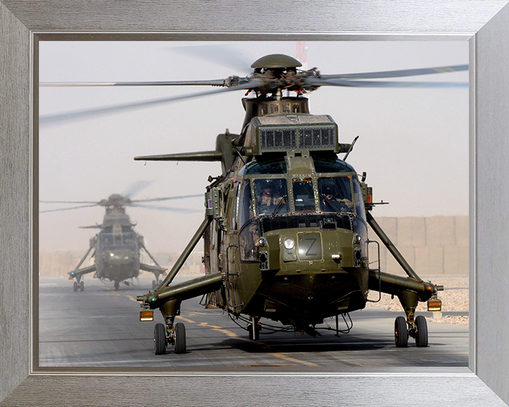 Sea King Mk4 Helicopter Take off from Camp Bastion 2011 Photo Print - Royal Navy Aircraft Posters, Prints, & Visual Artwork Hampshire Prints 10 x 8 Silver Frame No