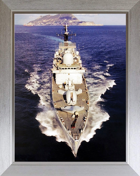 HMS Cardiff (D108) Royal Navy Type 42 Destroyer Off Gibraltar Photo Print Wall Art Decor Posters, Prints, & Visual Artwork Hampshire Prints 10 x 8 Silver Frame No