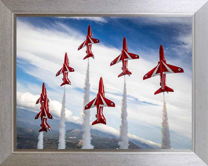 RAF Red Arrows Vertical Climb Closeup Photo Print - Royal Air Force Aircraft Hampshire Prints 10 x 8 Silver Frame No