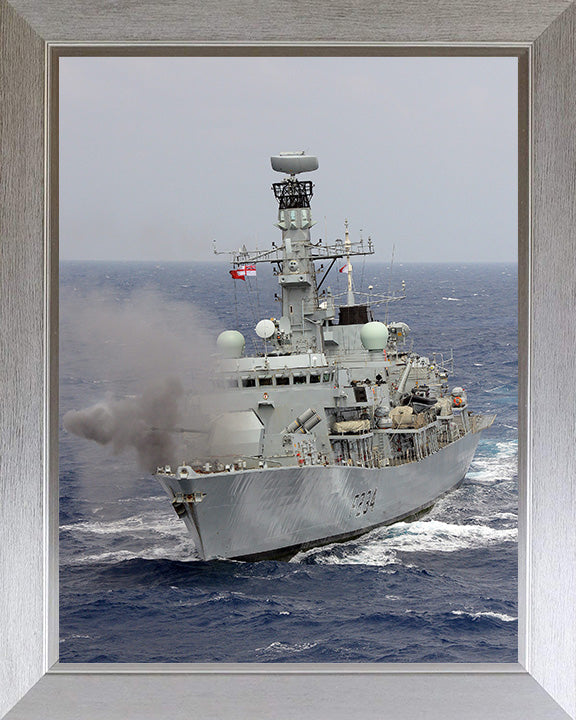 HMS Iron Duke (F234) Photo Print - Fires 4.5 Inch Gun - Royal Navy Type 23 Frigate Hampshire Prints 10 x 8 Silver Frame No
