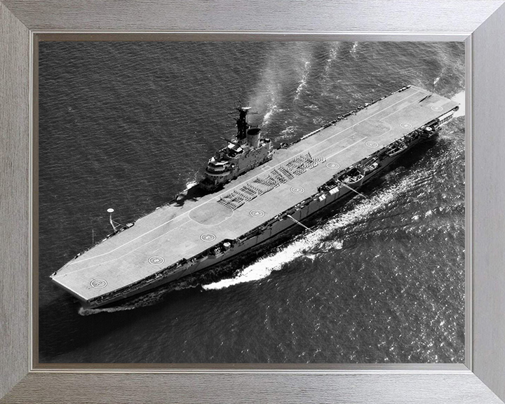 HMS Bulwark (R08) Photo Print - From the Air - Royal Navy Centaur Class Fleet Carrier Hampshire Prints 10 x 8 Silver Frame No