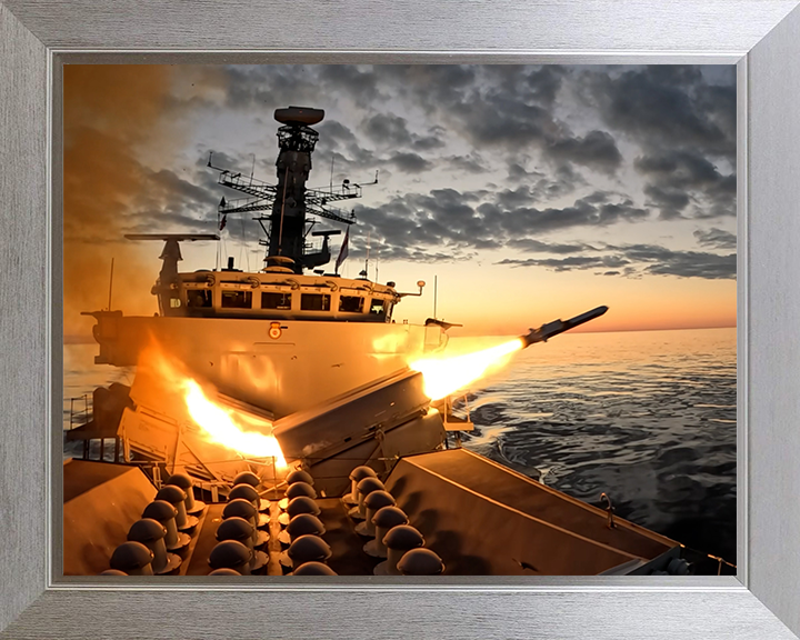 HMS Somerset (F82) Photo Print - Firing NSM 2025 - Royal Navy Type 23 Frigate Hampshire Prints 10 x 8 Silver Frame No