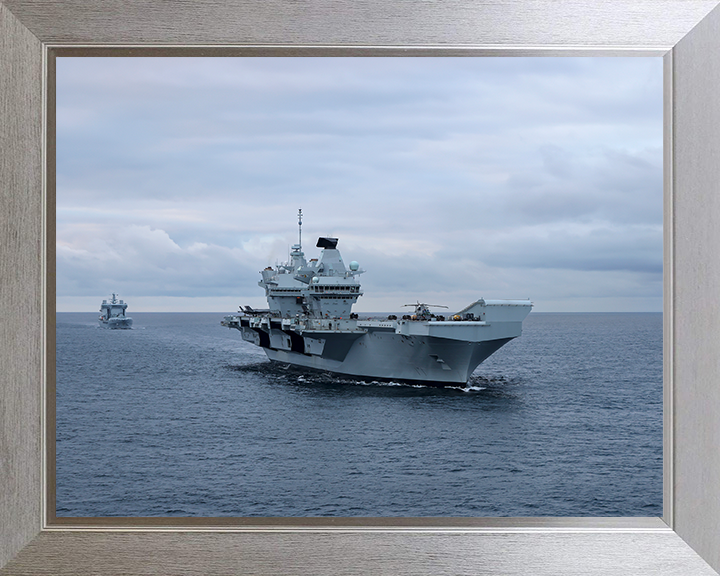 HMS Prince of Wales (R09) Photo Print - At Sea 2024 - Royal Navy Queen Elizabeth Class Aircraft Carrier Hampshire Prints 10 x 8 Silver Frame No
