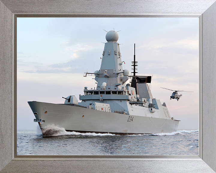 HMS Diamond (D34) Royal Navy Type 45 Destroyer With Sea King 2012 Photo Print Wall Art Decor Posters, Prints, & Visual Artwork Hampshire Prints 10 x 8 Silver Frame No