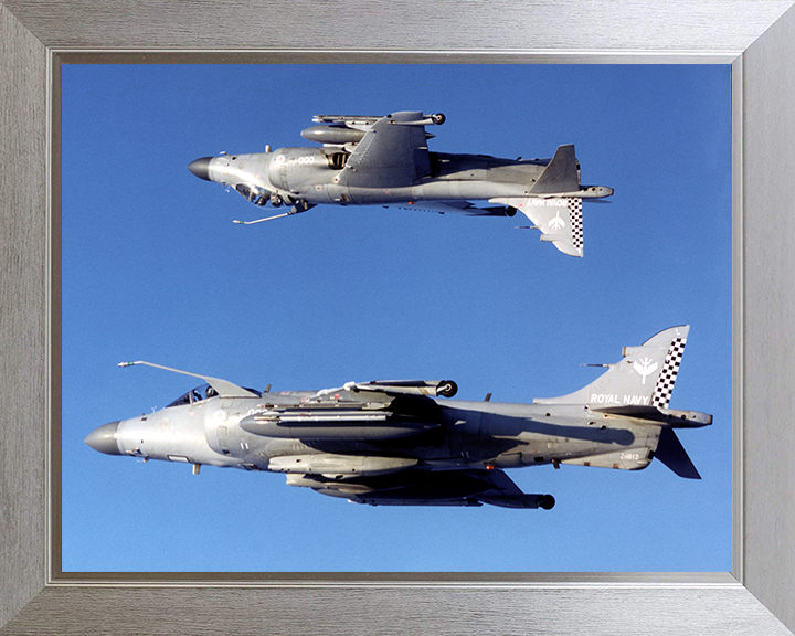 Harrier Jet inverted over a Harrier Photo Print - Royal Navy Aircraft Posters, Prints, & Visual Artwork Hampshire Prints 10 x 8 Silver Frame No