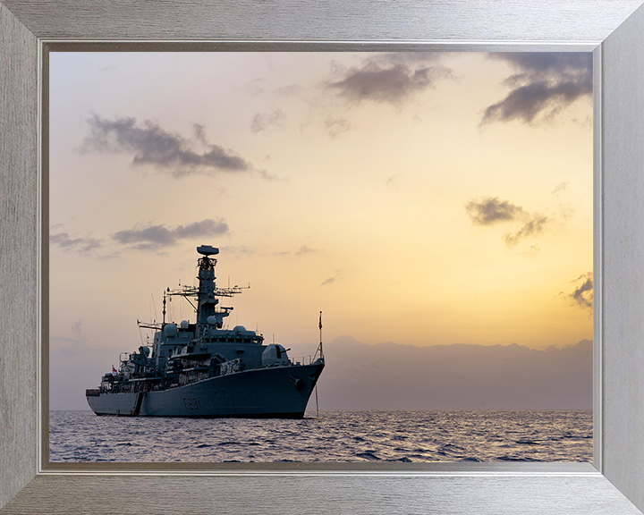 HMS Argyll (F231) Royal Navy Type 23 Frigate Anchored off Montserrat 2014 Photo Print Wall Art Decor Posters, Prints, & Visual Artwork Hampshire Prints 10 x 8 Silver Frame No