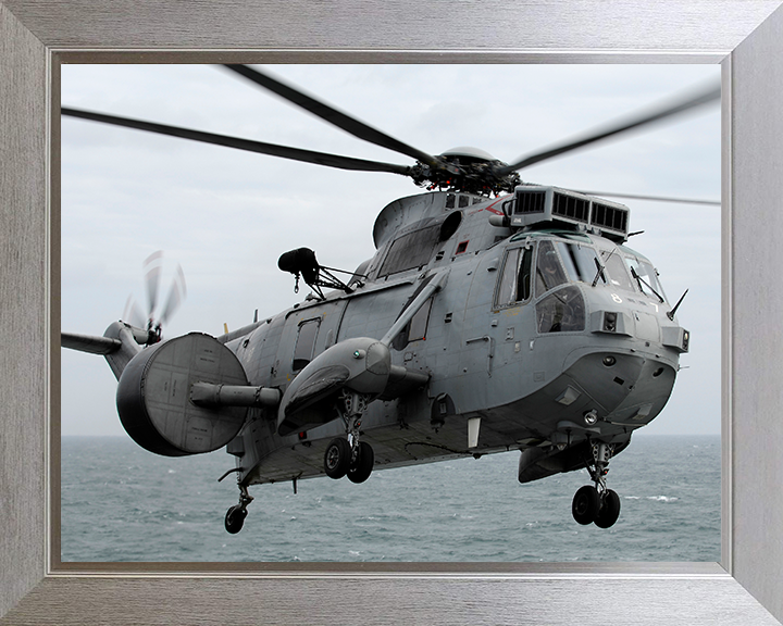Sea King AEW 2 Helicopter in Flight 2007 Photo Print - Royal Navy Aircraft Posters, Prints, & Visual Artwork Hampshire Prints 10 x 8 Silver Frame No