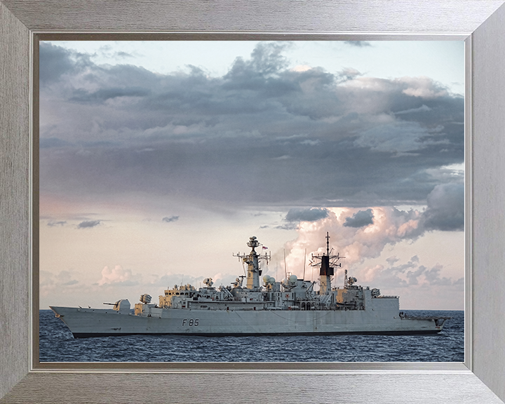 HMS Cumberland (F85) Royal Navy Type 22 Frigate At sunset Photo Print Wall Art Decor Posters, Prints, & Visual Artwork Hampshire Prints 10 x 8 Silver Frame No