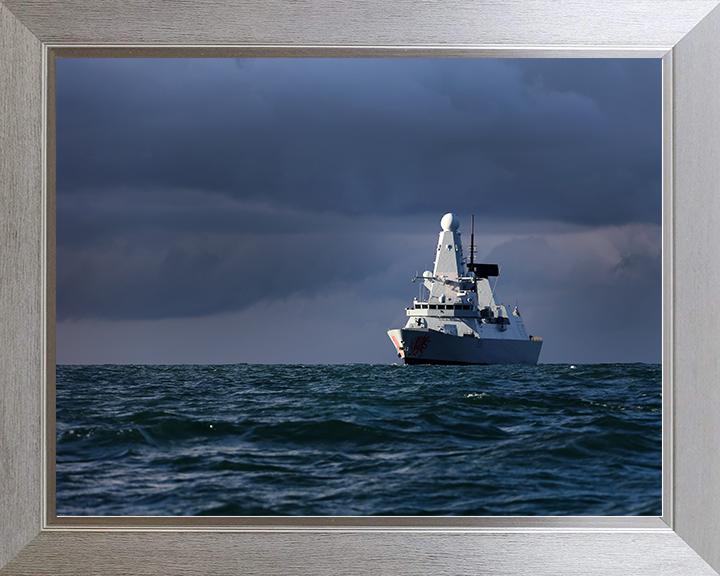 HMS Dragon (D35) Royal Navy Type 45 Destroyer With Stormy Skies Photo Print Wall Art Decor Posters, Prints, & Visual Artwork Hampshire Prints 10 x 8 Silver Frame No