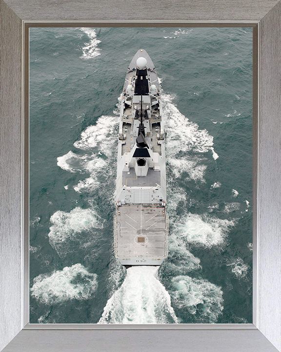 HMS Daring (D32) Royal Navy Type 45 Destroyer High Stern View Photo Print Wall Art Decor Posters, Prints, & Visual Artwork Hampshire Prints 10 x 8 Silver Frame No