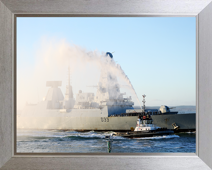 HMS Dauntless (D33) Photo Print - With Tug 2025 - Royal Navy Type 45 Destroyer Posters, Prints, & Visual Artwork Hampshire Prints 10 x 8 Silver Frame No