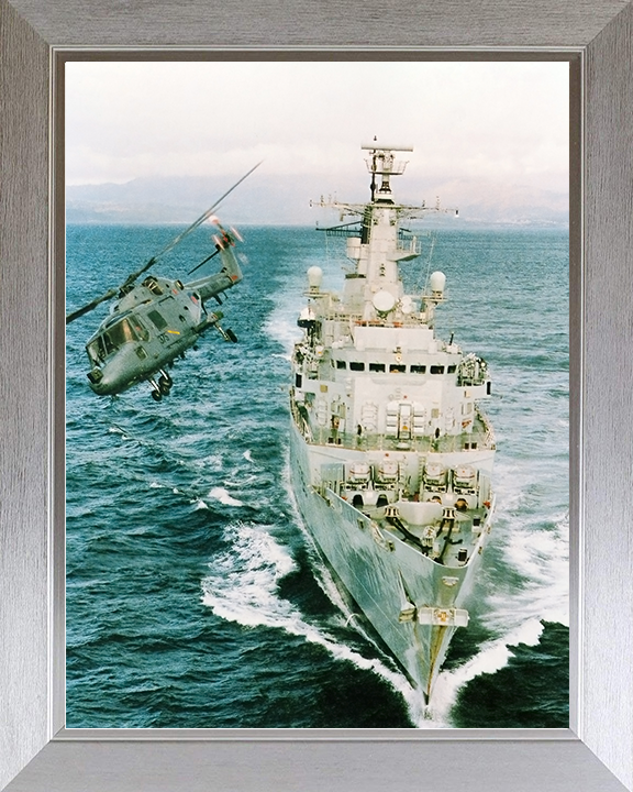 HMS Beaver (F93) Royal Navy Type 22 Frigate Bow View With Helicopter Photo Print Wall Art Decor Posters, Prints, & Visual Artwork Hampshire Prints 10 x 8 Silver Frame No